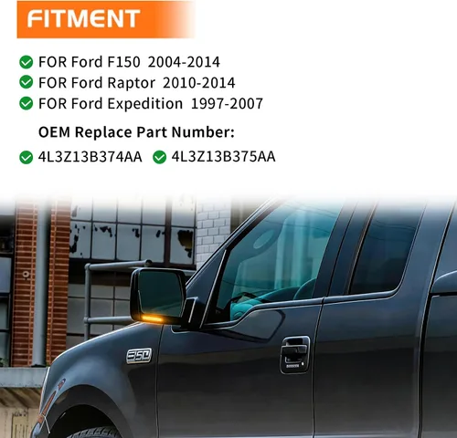 Miniatura 3 de Luces LED de señal de giro para espejo lateral Compatibles con Ford F150 2004-2014 Lámparas Reflectoras Raptor 2010-2014 Expedition 1997-2007 Luces