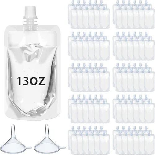 Miniatura 15 de Meanplan 100 bolsas de plástico reutilizables a granel, bolsas de plástico transparente a prueba de fugas para jugos con embudo para suministros