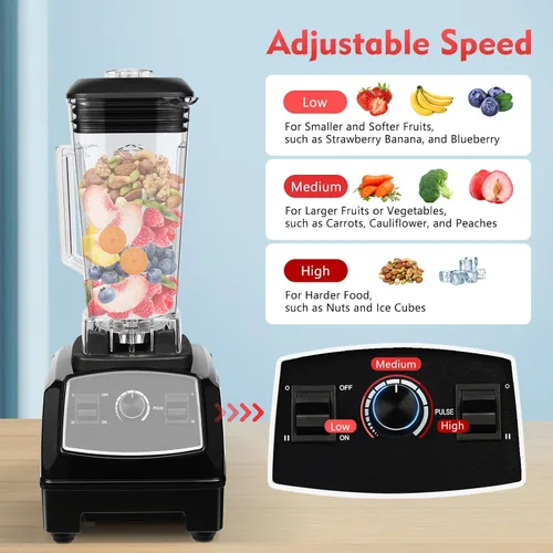 Miniatura 6 de Licuadora comercial resistente del batido de 2L 2000W, negro, velocidades múltiples, autolimpiante