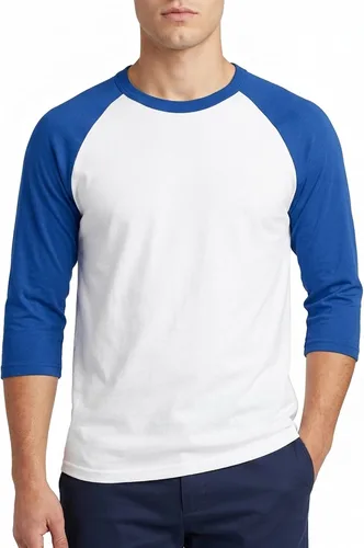 Miniatura 15 de Camiseta de béisbol raglán para hombre, de algodón, dos tonos, casual, atlética