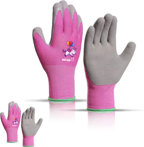 Miniatura 9 de KDK Guantes de jardinería para niños de 3 a 5 años, guantes de trabajo de patio para niños pequeños, jóvenes, niñas, niños, guantes de goma