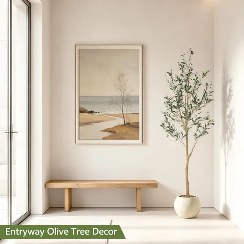 Miniatura 6 de Realead Árbol de olivo artificial de 6 pies, plantas de olivo sintético alto, árbol de seda de olivo falso en maceta con ramas y frutas, árboles