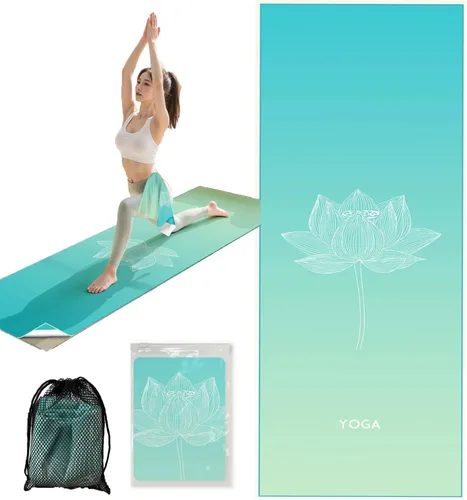 Toalla de yoga con bolsillos en las esquinas, antideslizante, toalla de yoga caliente de 24 x 72 pulgadas para yoga caliente, pilates, fitness,