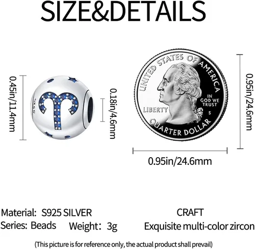 Miniatura 3 de Pandach 12 dijes de cumpleaños del zodíaco 925 plata de ley con piedra de nacimiento, para pulseras, collares y brazaletes de mujer, regalos