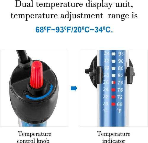 Miniatura 3 de FEDOUR Calentador sumergible de acuario de 50 W, 100 W, 300 W, calentador de agua de vidrio ajustable para tanque de peces y tortugas de 5 a 70