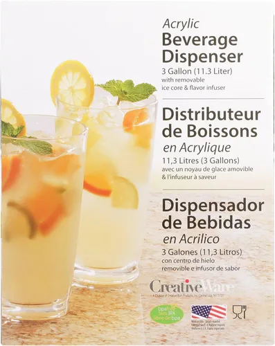 Miniatura 7 de CreativeWare Dispensador de bebidas de 3 galones con cilindro de hielo e infusor de frutas