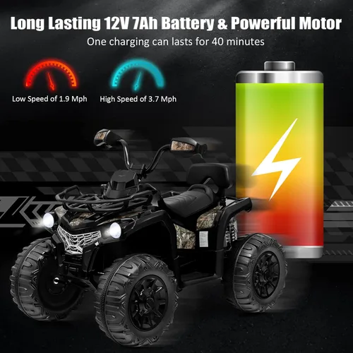 Miniatura 3 de Costzon ATV para niños, vehículo eléctrico de cuatro ruedas de 12 V con función de avance/atrás, 2 velocidades, música, faros, cesta de Negro