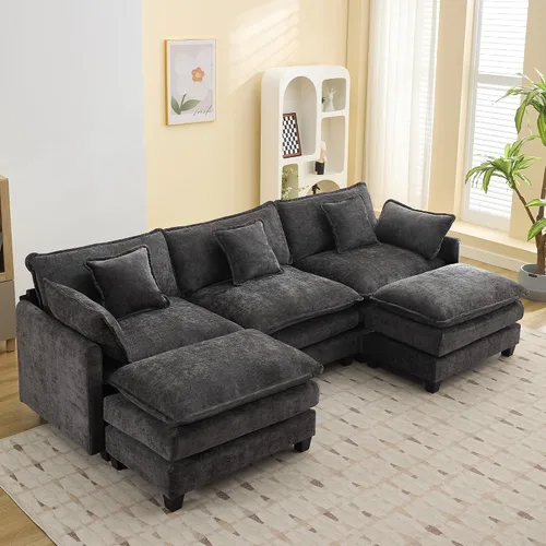 Miniatura 74 de Otomán de Sofá Moderno de Chenille Nube de 35'', Otomán Rectangular para Sofá Seccional Modular, Beige