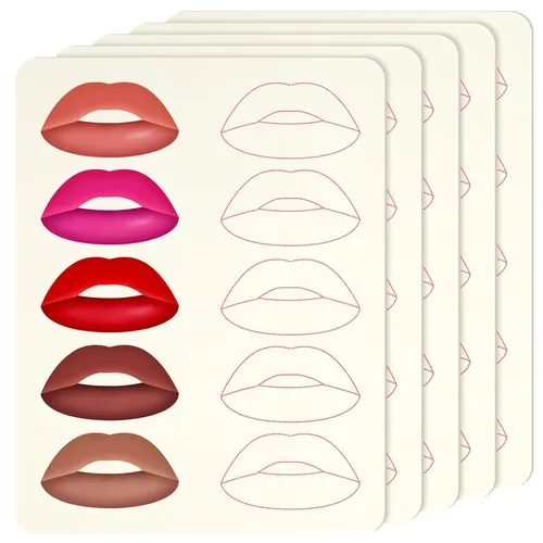 Miniatura 8 de Maitys - 5 hojas de tatuaje de labios para práctica, colorete de labios, práctica de microblading, piel falsa para suministros de máquina