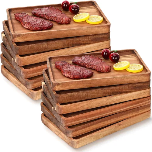 Miniatura 8 de Roshtia 12 Pcs Bandeja de Servir de Madera de Acacia Rectangular Bandeja de Servir de Madera Platos de Cena de Navidad Tabla de Queso y Charcutería