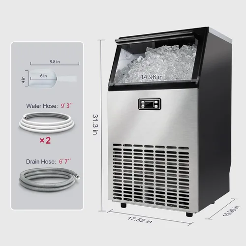 Miniatura 9 de ICYGLEE Máquina de hielo comercial, 110 libras/producción diaria de hielo debajo del mostrador, máquina de hielo autolimpiante, máquina de hielo