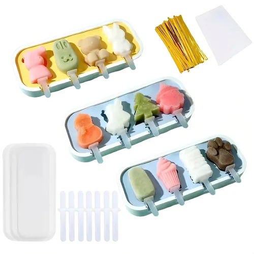 Miniatura 9 de Juego de 3 moldes para paletas, 4 piezas, moldes para hacer helados, accesorios de cocina congelados, fácil liberación, leche materna, reutilizable
