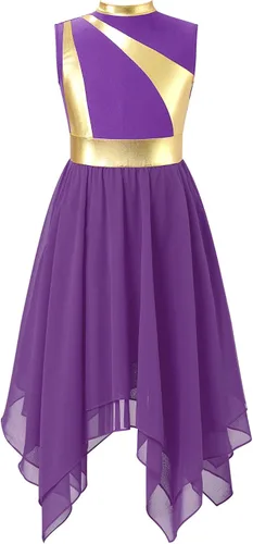 Miniatura 39 de CHICTRY Vestido de baile lírico sin mangas asimétrico para niñas, disfraz de adoración litúrgica contemporánea