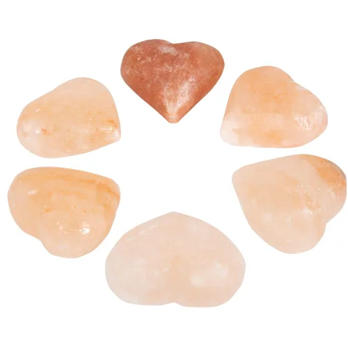 Pure Himalayan Salt Works Piedra de masaje de corazón, piedra tallada a mano de cristal rosa para terapia de masaje, desodorante y exfoliantes de