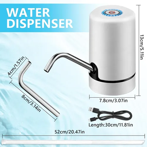 Miniatura 3 de Bomba dispensadora de agua – 2-6 galones USB recargable portátil, bomba de agua eléctrica para jarras de agua con parada automática y tapas de Blanco