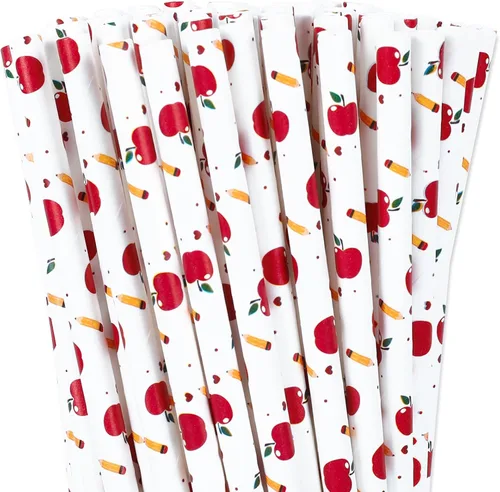 Whaline 200 popotes de papel desechables para el regreso a clases, para el primer día de escuela, fiesta, suministros de bienvenida, jugos, batidos