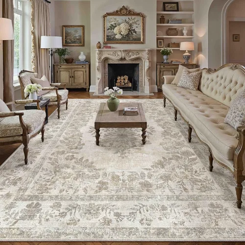Miniatura 94 de PureCozy - Alfombra de área beige de 8 x 10, lavable, vintage, alfombra para sala de estar, dormitorio, gran alfombra suave retro de pelo bajo