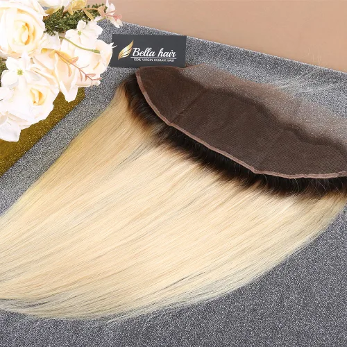 Miniatura 3 de Bella Hair Ombre 1b/613 Encaje frontal con raíces oscuras, 13x4 de oreja a oreja frontal cabello humano virgen liso liso 12 pulgadas
