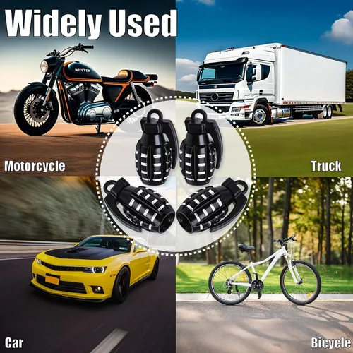 Miniatura 7 de 6 piezas tapas de válvula de neumático, cubiertas universales de válvula de neumático de aleación de aluminio para automóviles, camiones, SUV, Negro