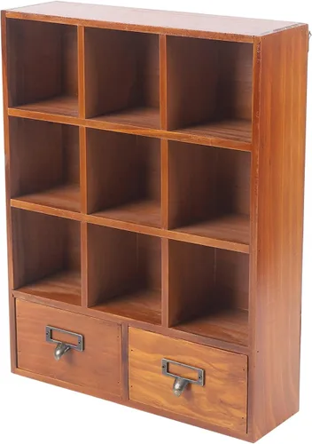 Miniatura 5 de Estante de almacenamiento de 9 cubos, estantería de madera, estante flotante, armario de almacenamiento de escritorio con 2 cajones de 13.1 pulgadas