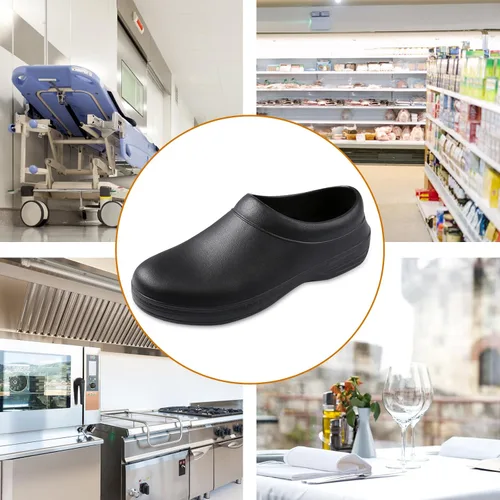 Miniatura 7 de Zapatos unisex antideslizantes para servicio de alimentos, impermeables, resistentes al aceite, zuecos de trabajo de cocina, cómodos zapatos