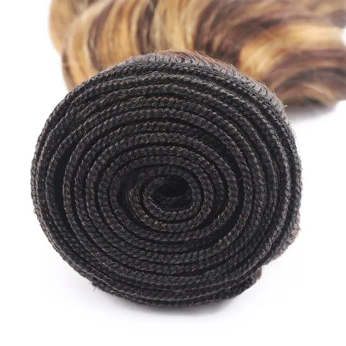 Miniatura 3 de P4/27 paquetes de cabello humano con reflejos marrones de onda profunda, paquetes de 10 pulgadas sin procesar rubio virgen rizado profundo