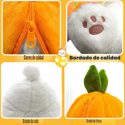 Miniatura 5 de YOUBLEK Conejo de peluche, conejo de zanahorra reversible de peluche con cremallera, lindo conejo suave, juguetes de conejo, almohada para niños