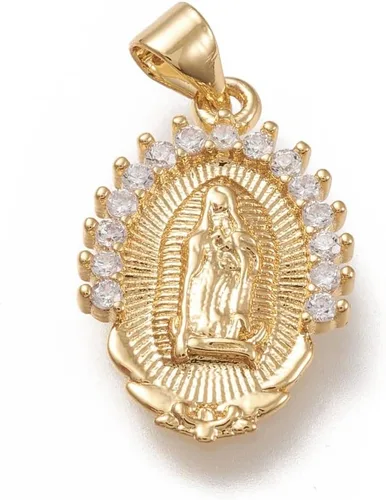 Miniatura 34 de Stiesy 10 dijes de circonita cúbica transparente de Virgen María, chapados en oro de 18 quilates, dije religioso para rosario, collar, joyería, Flor