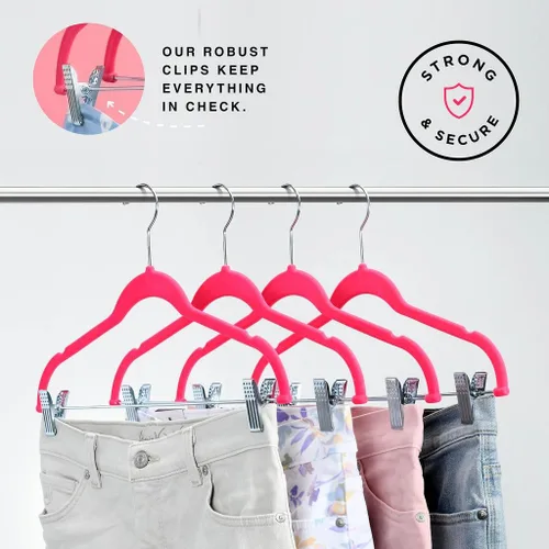 Miniatura 4 de Home-it - Paquete de 10 perchas para ropa con clips, perchas de terciopelo rosa, para colgar faldas, perchas para ropa, pantalones, perchas