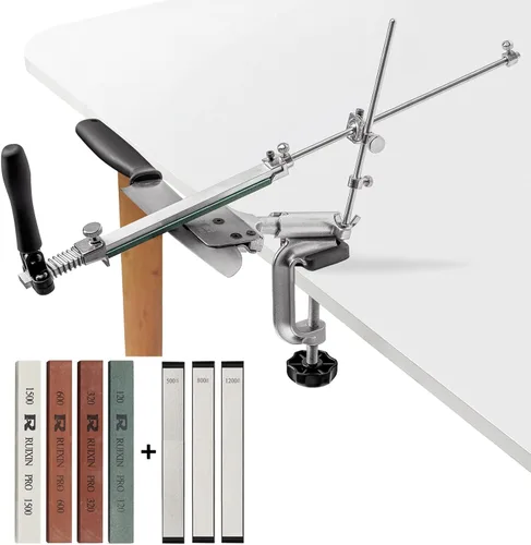 RUIXIN PRO RX-008 - Afilador de cuchillos profesional con 7 piedras de afilar, diseño de giro de 360°, aleación de aluminio de ángulo fijo, kit de