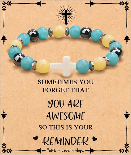 Miniatura 21 de JoycuFF Regalos Cristianos, Pulseras de Cruz para Mujeres, Joyería Cristiana Católica Religiosa de Fe de Pascua, Pulseras de Piedra Natural