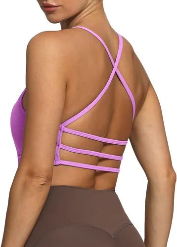 Aoxjox Sujetadores deportivos de entrenamiento para mujer, sin espalda, con relleno Amor, brasier de bajo impacto, camiseta sin mangas para yoga