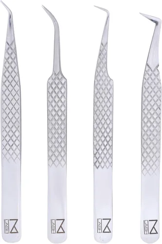 Miniatura 9 de M LASH - Pinzas para extensiones de pestañas (juego de 4) – Pinzas profesionales para extensiones de pestañas, punta de fibra, acero japonés, juego