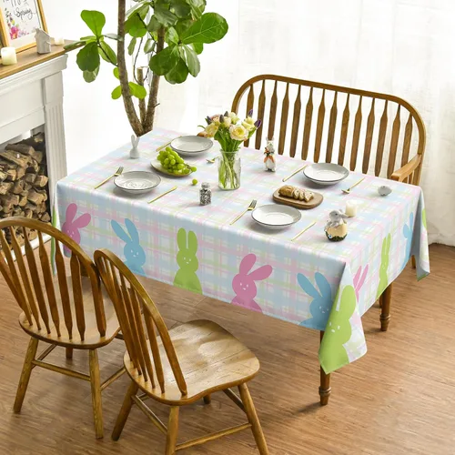 Miniatura 2 de Horaldaily Mantel de Pascua de 52 x 70 pulgadas, funda de mesa de Pascua con diseño de conejito de primavera para decoración de fiesta, picnic y cena