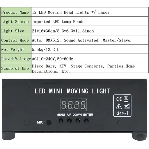 Miniatura 8 de Luz de cabeza móvil para DJ con haz giratorio, luz de escenario, activada por sonido, DMX512, perfecta para DJ, KTV, discoteca, fiesta, boda