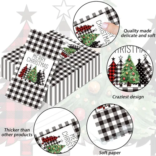 Miniatura 3 de Servilletas de Navidad de búfalo blanco y negro, servilletas de papel desechables para decoración de mesa de vacaciones (paquete de 50)