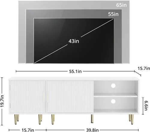 Miniatura 2 de Housoul Soporte de TV moderno combinado para TV de 55/60/65 pulgadas, pequeño centro de entretenimiento acanalado con estante ajustable, soporte