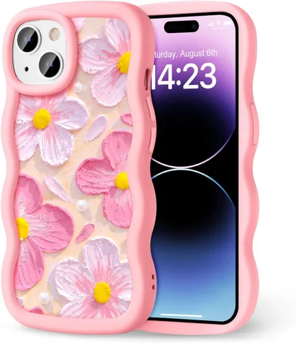 Miniatura 227 de Compatible con iPhone SE/8/7 Funda para Mujeres y Niñas, Marco Ondulado Rizado con Patrón Lindo, Estética Delgada Suave Silicona TPU Parachoques