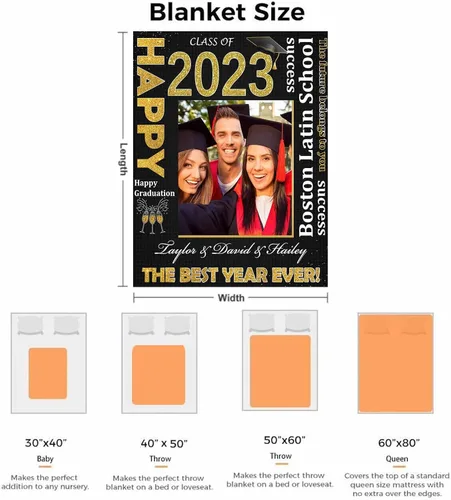 Miniatura 7 de Manta de sofá de graduación personalizada con imagen, manta personalizada para graduados para clase de 2023, personalizable con cualquier palabra