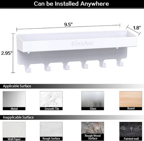 Miniatura 5 de KingAcc Soporte para llaves para decoración de pared, organizador de llaves y correos montado en la pared, soporte adhesivo para llaves con bandeja