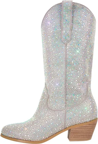 Miniatura 3 de Richealnana Botas de tacón grueso con diamantes de imitación para mujer