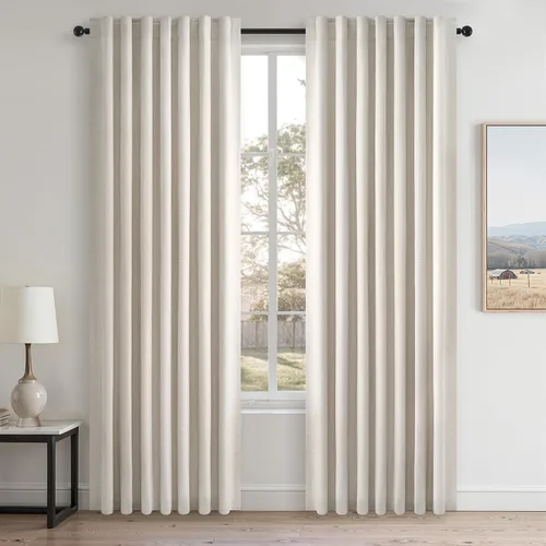 Miniatura 37 de Topfinel Cortinas opacas, blanco beige, 2 paneles, ventanas pequeñas, textura, mezcla de lino, bohemia, abedul, rural, gancho, bolsillo trasero