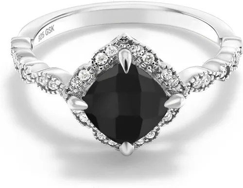 Miniatura 65 de Gem Stone King Anillo de compromiso solitario de moissanita blanca con piedra natal de corte cojín de 0.276 in para mujer, plata de ley 925