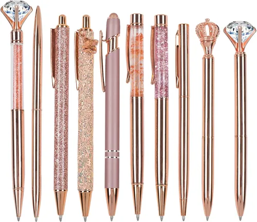 Miniatura 19 de 10 piezas de bolígrafos brillantes, cómodos bolígrafos de escritura, lindos bolígrafos retráctiles de metal para diarios, bolígrafos negros de punta