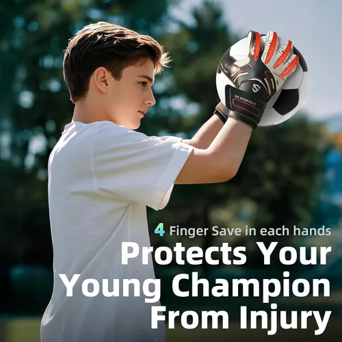 Miniatura 4 de Sportout Guantes de portero para jóvenes y adultos, agarre fuerte para las paradas más difíciles, con protección en los dedos y látex de 4+3MM