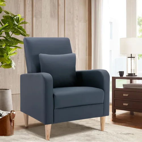 Miniatura 14 de COLAMY Mid-Century - Silla decorativa tapizada moderna con almohada trasera y patas de madera maciza, sillón acogedor de tela para sala de estar