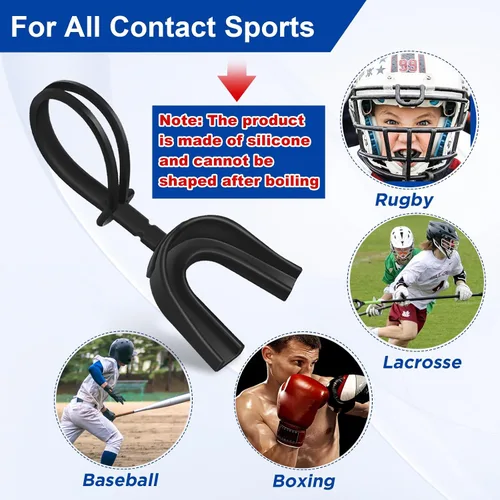 Miniatura 3 de TOODOO Protector bucal deportivo con correa, 6 unidades, sin hervir, para fútbol, boxeo, para adultos y jóvenes, protector bucal suave