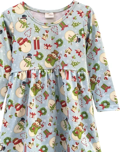 Miniatura 27 de Vestido de Navidad para niña pequeña, muñeco de nieve, árboles de Navidad, camión, a cuadros, reno, Papá Noel, vestido de invierno hasta la rodilla