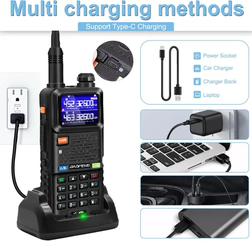 Miniatura 5 de BAOFENG 5RM GMRS - Radio de mano, UV-5G Plus (4 baterías de 2500 mAh), radio bidireccional de 5 W de largo alcance multibanda con 999 canales