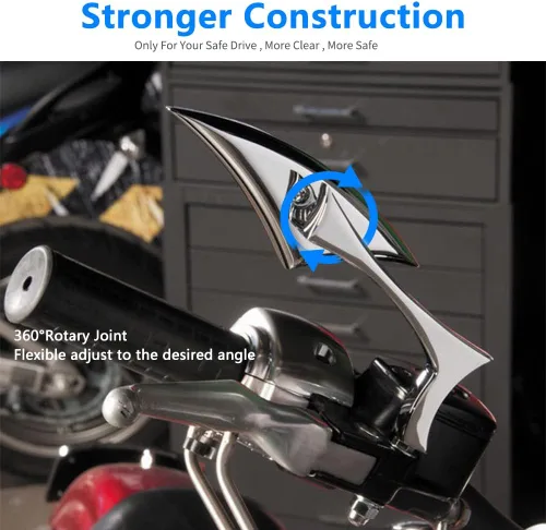 Miniatura 3 de DREAMIZER Espejos para motocicleta cromados compatibles con Harley Davidson - Espejo lateral mini en forma de lanza para Sportster 48, Road Glide